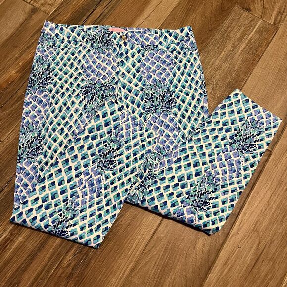 Lilly Pulitzer Kelly Skinny Ankle Pants Toe In Pineapple Print Size 12 NWOT - Picture 1 of 8